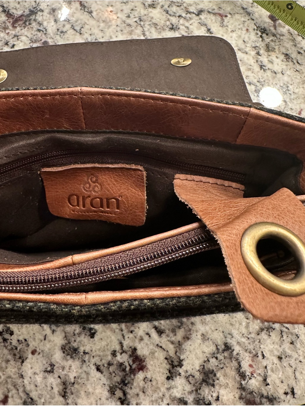 Nwt Aran Woollen Mills Irish Tweed & Leather Crossbody Bag Purse Celtic Motif — image 3 of 8